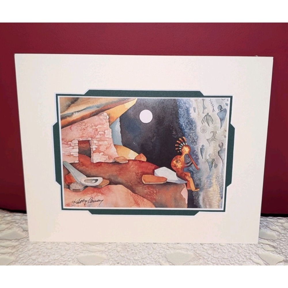 Kathy Cooney Kokopelli's Song Signed Matted Watercolor Print Southwest Art 8x10